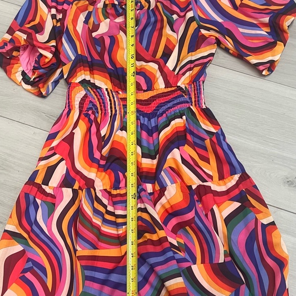 THML Smocked Puff Sleeve Multicolor Midi Dress Sz M - Picture 9 of 9